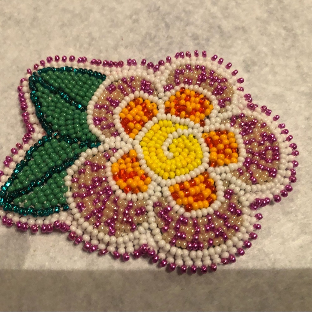 Native American beaded flower brooch